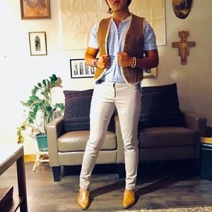 Cognac Brown Leather Vest Wool Lining